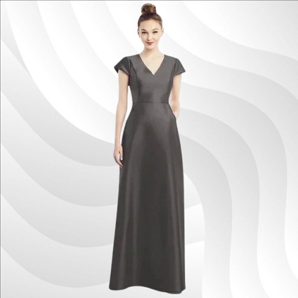 2/$50 Alfred Sung Caviar Sateen Twill Cap Sleeve Dress Size 4 – Elegant
